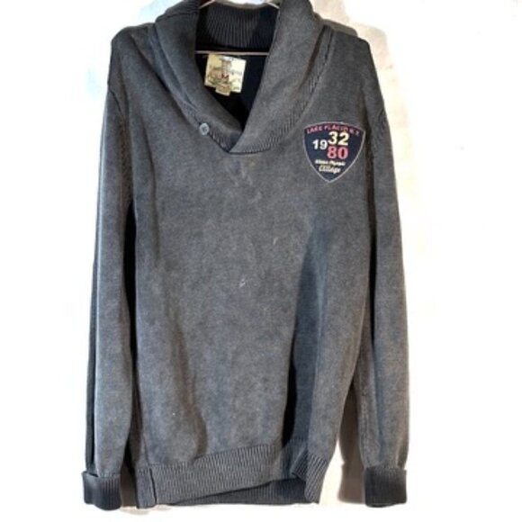 T Dalton Size Medium Sweater Elbow Patches Gray Cotton Shawl Collar Soft EuC - Picture 1 of 6